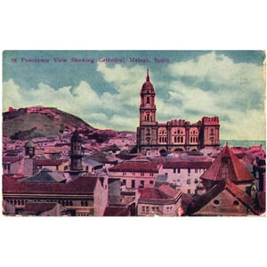 Panoramic View Showing Cathedral Malaga Spain Malaga Postcard